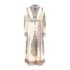 Etro Cotton Poplin Maxi Dress With Paisley Medallion And Contrasting Belt In Blue