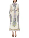Etro Cotton Poplin Maxi Dress With Paisley Medallion And Contrasting Belt In Blue