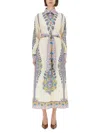 Etro Cotton Poplin Maxi Dress With Paisley Medallion And Contrasting Belt In Blue
