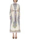 Etro Cotton Poplin Maxi Dress With Paisley Medallion And Contrasting Belt In Blue