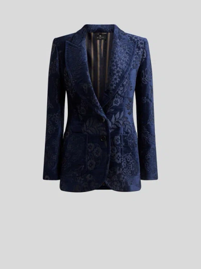 ETRO , CHENILLE JACQUARD JACKET, WOMAN, BLUE, SIZE 36