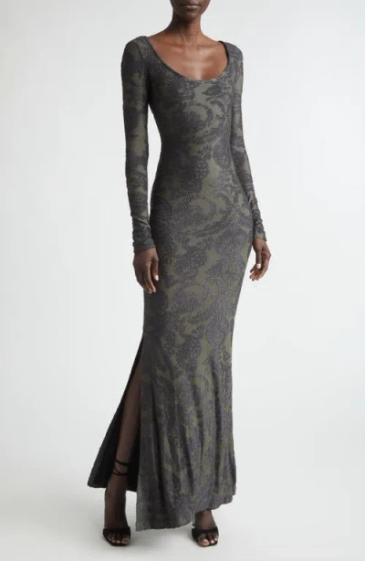 Etro Chenille Jacquard Knit Trumpet Dress In Gray