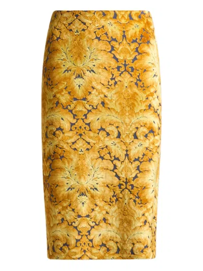 Etro Chenille Jacquard Midi Skirt In Yellow