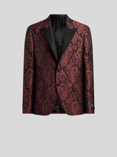 Etro , Chenille Jacquard Single-breasted Jacket With Paisley Motif, Man, Burgundy, Size 60