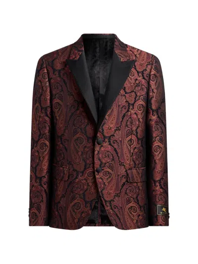 Etro Chenille Jacquard Single-breasted Jacket With Paisley Motif In Red