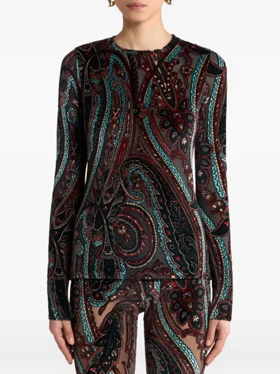 Etro Chenille Jacquard Sweater With Paisley Motif In 그레이