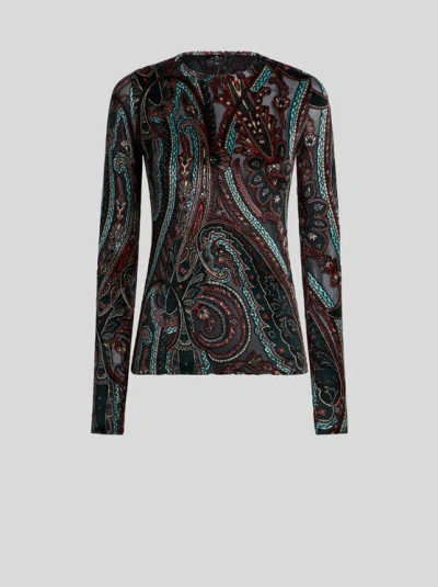 Etro , Chenille Jacquard Sweater With Paisley Motif, Woman, Grey, Size S