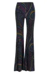 Etro Blue Flared Pants With All-over Paisley Print In Velvet Woman In Blue