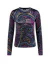 Etro Chenille T-shirt With Multicolor Print In Blue
