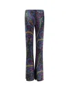 Etro Chenille Trousers With Multicolor Print In Blue