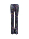 Etro Chenille Trousers With Multicolor Print In Blue
