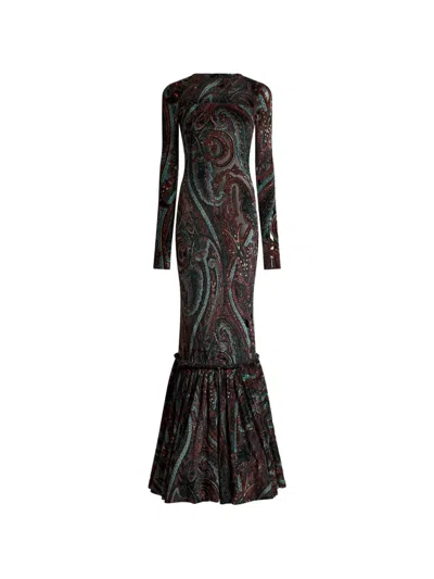 Etro Chenille-jacquard Long Dress With Paisley Motif In Multi
