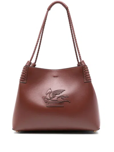 Etro Chestnut Brown Leather Bag With Braided Handle And Clasp
