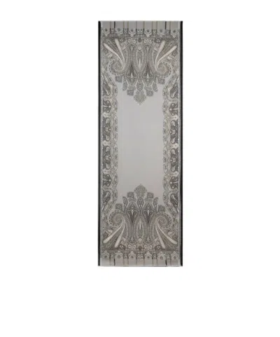 Etro Chevron Modal And Cashmere Scarf With Paisley Motif In Gray