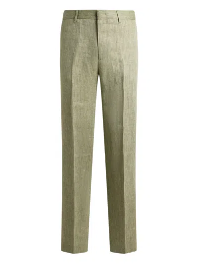 Etro Chevron-motif Straight-leg Trousers In Green