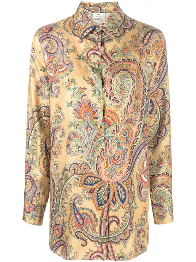 Etro Chic Silk Shirt For Fw23 Season | Amebas Camel Color | Luxurious Fashion Piece For Women In 800