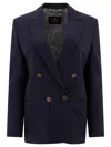 Etro Double-breasted Stretch Jacket With Pegaso Buttons In Navy