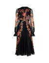 Etro Floral Silk Chiffon Long-sleeved Midi Dress In Black