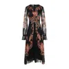 Etro Floral Silk Chiffon Long-sleeved Midi Dress In Black