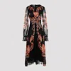 Etro Floral Silk Chiffon Long-sleeved Midi Dress In Print Black