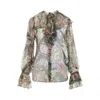 Etro Ruffled Floral-print Silk-crepon Blouse In Green