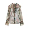 Etro Ruffled Floral-print Silk-crepon Blouse In Green