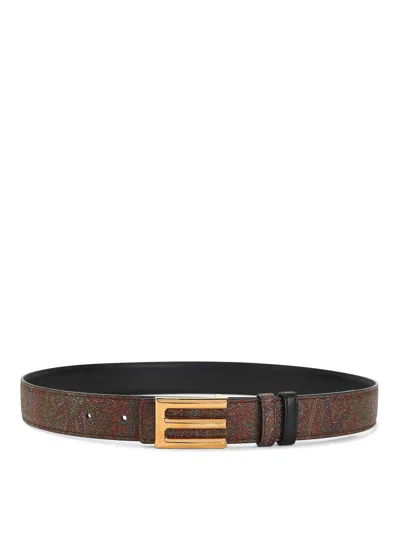 Etro Logo Buckle Paisley Belt In Black