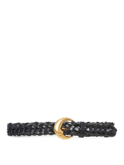 Etro Woven Leather Belt With Gold Buckle In Multi