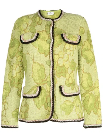 Etro Classic Button-up Tweed Jacket In Green