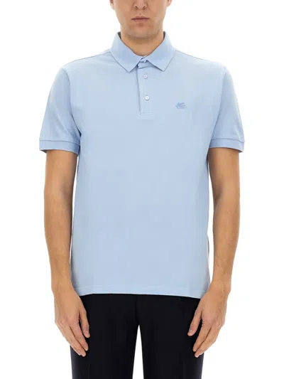 Etro Classic Cotton Polo With Traditional Collar In Blue