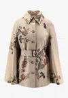 Etro Cape-effect Belted Printed Cotton-blend Twill Jacket In Neutral