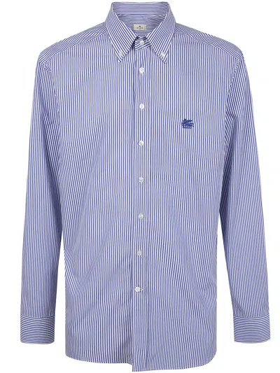 Etro Shirt Button Down Collar Striped Long Sleeves In Blue