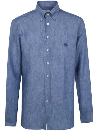 Etro Long Sleeve Shirt Button Down Collar In Blue