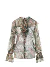 Etro Green Ruffled-detail Crepon Shirt In Green