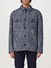 Etro Chevron Herringbone Wool Jacket Pockets In Blau