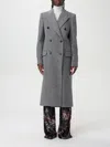 Etro Grey Long Double-breasted Coat With Chevron Motif In Bunt