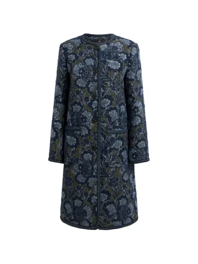 Etro Cotton And Wool-blend Jacquard Coat In Blue
