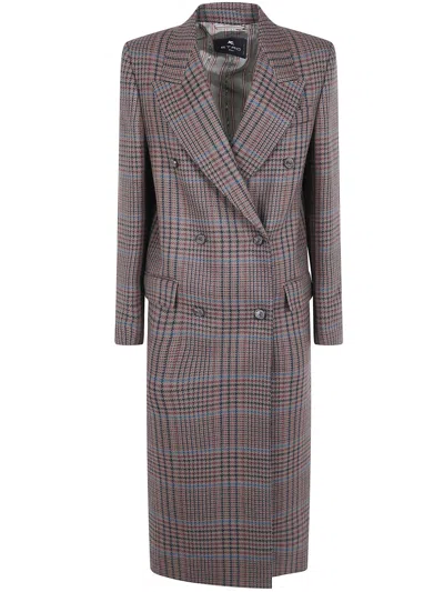 Etro Coat Long Double Breasted "wraa003299tq218 S9890" In Gray