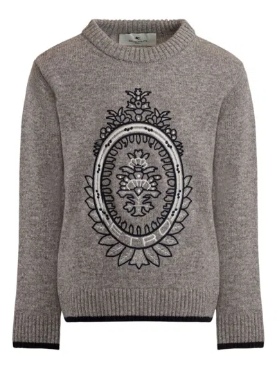 Etro Kids' Coat Of Arms-embroidered Jumper In Gray