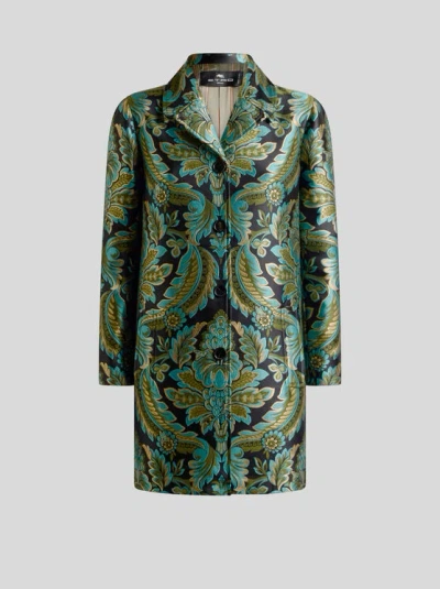 ETRO , COAT WITH FLOWER AND BEE JACQUARD MOTIF, WOMAN, GREEN, SIZE 50