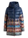 Etro Long Hooded Quilted Jacket With Paisley Pattern In Blue