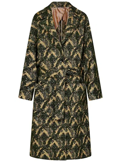 Etro Jacquard Straight Hem Belted Coat In Yellow