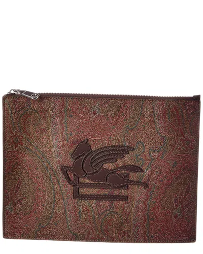 Etro Coated Canvas & Leather Pouch In Brown