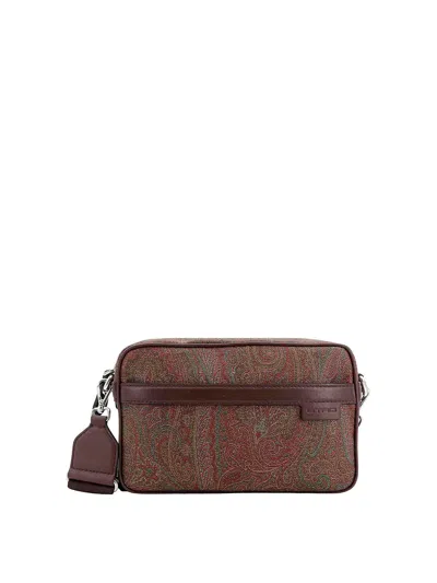 Etro Mini Camera Case With Shoulder Strap And Paisley Motif In Brown