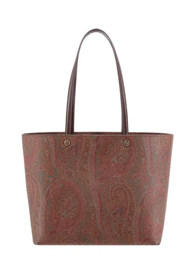 Etro Coated Canvas Shoulder Bag With Paisley Motif In Brown