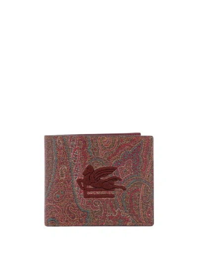 Etro Coated Canvas Wallet With Paisley Motif In Brown
