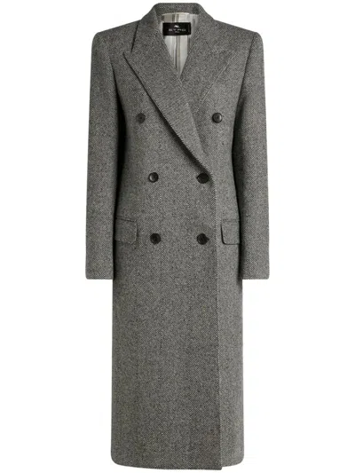 Etro Herringbone-pattern Double-breasted Coat In Multi