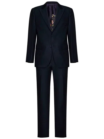 Etro Single-breasted Jacquard Blazer In Blue