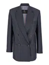 Etro Grey Oversized Double-breasted Jacket With Wide Revers In Wool Blend Woman In Grey