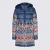 Etro Long Hooded Quilted Jacket With Paisley Pattern In Blue